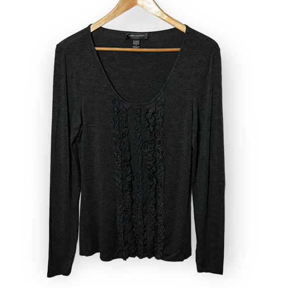 Cable & Guage Women's Dark Heather Gray Ruffle Front Stretch Knit Top Size S - Picture 1 of 11